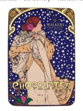 COLLECTABLE EMPTY TIN WALKERS CHOCOLATES ART NOUVEAU ALPHONSE MUCHA REPOUSSE